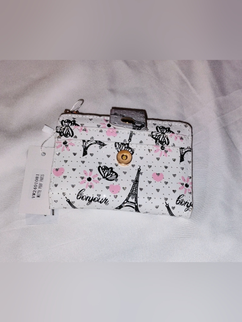 Bonjour Paris White & Pink Eiffel Print Wallet